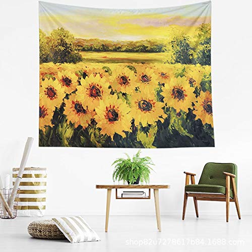 N / A Tapiz de Girasol Colgante de Pared Pintura Boho decoración de Pared Tapiz de Flor Amarilla Cielo de Verano Azul decoración del hogar Manta Fondo de Dormitorio Tapiz de Tela A1 150x200cm