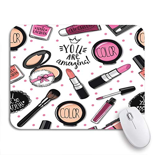 N\A Adowyee Gaming Mouse Pad Cosméticos Esmalte de uñas Rímel Lápiz Labial Sombras de Ojos Cepillo Polvo Antideslizante Respaldo de Goma Computadora Alfombrilla para portátiles Alfombrillas de ratón