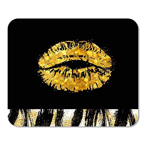 N\A Mousepad Computadora Bloc de Notas Boca de Oficina Glamour Negro Beso con Brillo Dorado para Labios Pinceles sucios Rimel Hogar Escuela Juego Jugador Computadora Trabajador Pulgada