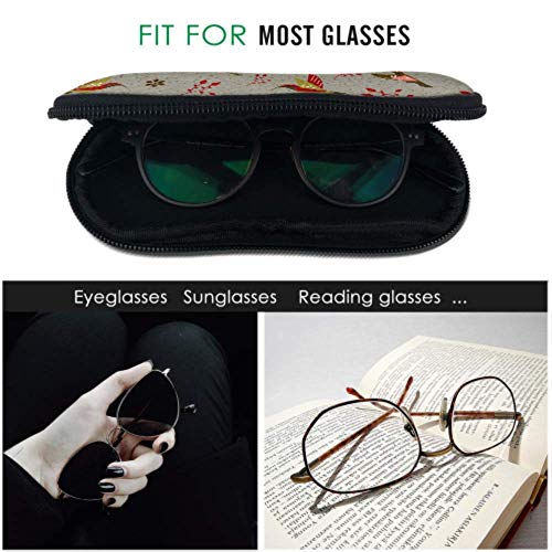 N\A Retro Hoopoe Bird Flower Green Leaf Eyeglass Case para adolescentes Estuche para gafas de sol para mujeres Light Portable Neoprene Zipper Soft Case Slim Glasses Case
