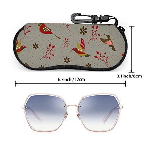 N\A Retro Hoopoe Bird Flower Green Leaf Eyeglass Case para adolescentes Estuche para gafas de sol para mujeres Light Portable Neoprene Zipper Soft Case Slim Glasses Case