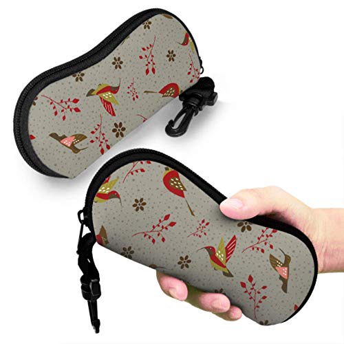 N\A Retro Hoopoe Bird Flower Green Leaf Eyeglass Case para adolescentes Estuche para gafas de sol para mujeres Light Portable Neoprene Zipper Soft Case Slim Glasses Case