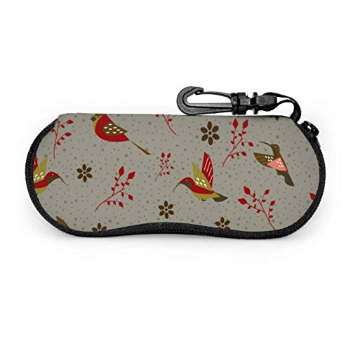 N\A Retro Hoopoe Bird Flower Green Leaf Eyeglass Case para adolescentes Estuche para gafas de sol para mujeres Light Portable Neoprene Zipper Soft Case Slim Glasses Case