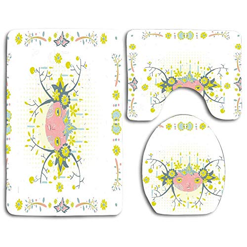 N\A Set de Alfombrillas de baño Global Rituals Contour Rug Tapa del Inodoro en Forma de U, Antideslizante, Lavable a máquina, Juego de alfombras de 3 Piezas más fácil de secar para el baño