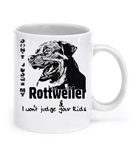 N\A Taza de café Rottweiler No juzgue a mi Rottweiler y no juzgaré a Sus Hijos Regalo de cerámica del dueño del Perro Rottweiler | Taza del Perro | Regalo para el Amante del Perro Novedad Taz