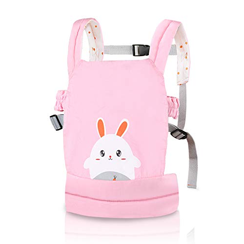 Nabance Portabebés de algodón Bolsa de muñecas multifunción ajustable Portabebés Sling Muñeca conejo rosa transpirable Bebé Bandoleras portabebé