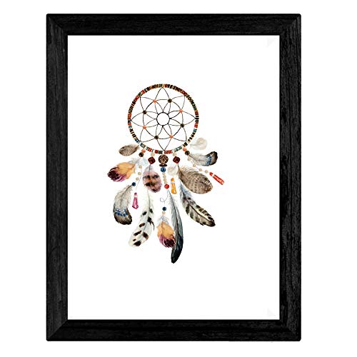 Nacnic Set de 4 láminas de Plumas De Colores Y Flores Boho,en tamaño A4, Poster Papel 250 gr Marco
