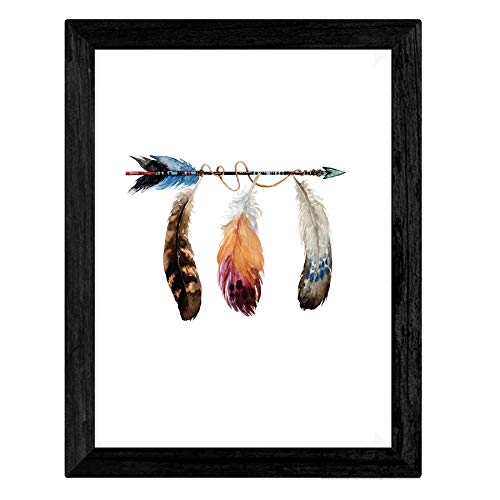 Nacnic Set de 4 láminas de Plumas De Colores Y Flores Boho,en tamaño A4, Poster Papel 250 gr Marco