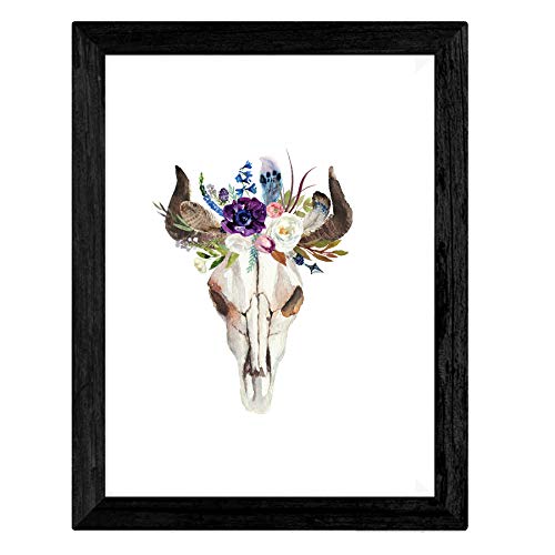 Nacnic Set de 4 láminas de Plumas De Colores Y Flores Boho,en tamaño A4, Poster Papel 250 gr Marco