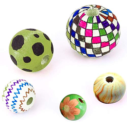NACTECH 150Pcs Bolas de Madera para Manualidades Cuentas Madera con Agujero Bolas Madera 8mm 10mm 12mm 16mm 20mm Redondas Naturales sin Tratar Para Joyeria DIY