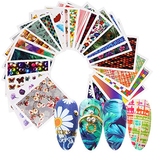 Nagelsticker, JUSTDOLIFE Nagelaufkleber Sticker 74 PCS Nagel Aufkleber Nagelaufkleber Selbstklebend Blumen nagelsticker selbstklebend Dekoration mit Nagelpinzette für Kinder Mädchen Frauen DIY