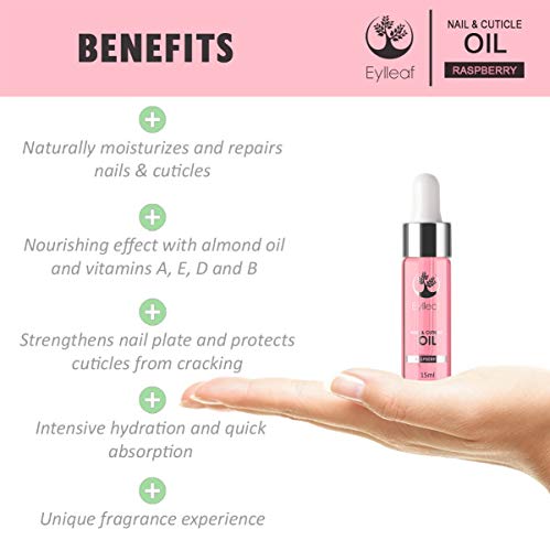 Nail and Cuticle Oil by Eylleaf - Aceite para uñas y cutículas, Vitamina E de aceite de almendras dulces para uñas naturales saludables 15 ml (Frambuesa)