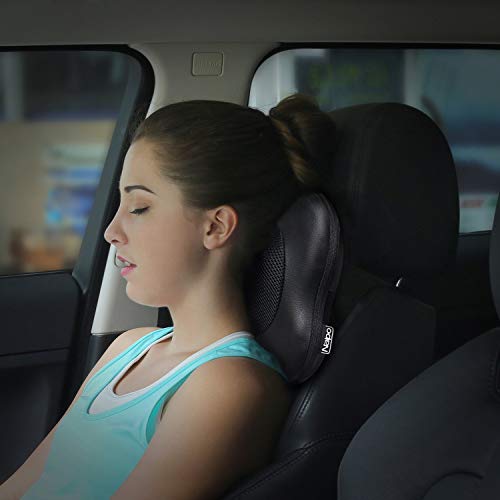 Naipo Almohada de Masaje para Cuello y Espalda Shiatsu Cojín Masajeador de PU Negro con Función de Calor para Relajar las Contracturas y Dolores Musculares en Casa, Oficina y Coche 2 Años Garantía