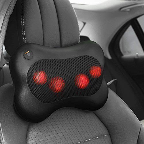 Naipo Almohada de Masaje para Cuello y Espalda Shiatsu Cojín Masajeador de PU Negro con Función de Calor para Relajar las Contracturas y Dolores Musculares en Casa, Oficina y Coche 2 Años Garantía