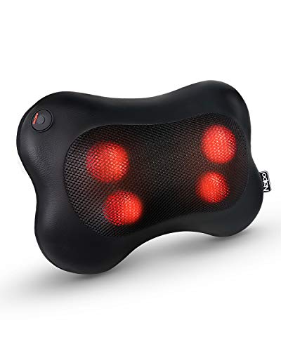 Naipo Almohada de Masaje para Cuello y Espalda Shiatsu Cojín Masajeador de PU Negro con Función de Calor para Relajar las Contracturas y Dolores Musculares en Casa, Oficina y Coche 2 Años Garantía