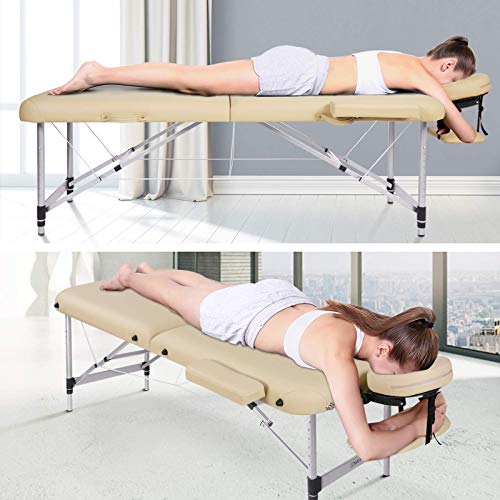 Naipo Camilla de Masaje Plegable de 2 Secciones Cama Estética Profesional y Portátil con Patas de Aluminio, Bolsa de Transporte, Reposacabezas y Apoyabrazos Desmontables , 11.6kg 213*90cm