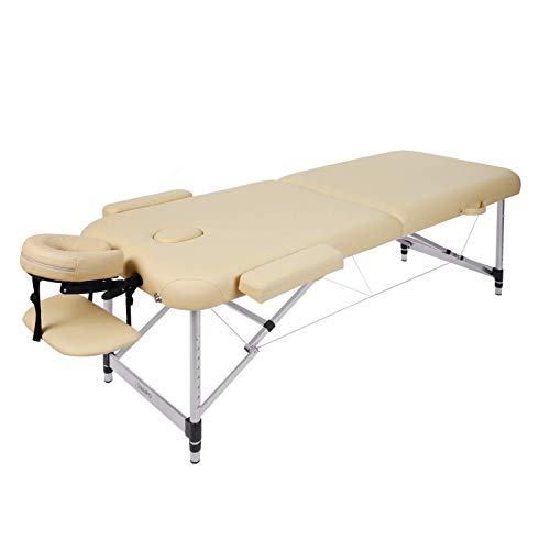 Naipo Camilla de Masaje Plegable de 2 Secciones Cama Estética Profesional y Portátil con Patas de Aluminio, Bolsa de Transporte, Reposacabezas y Apoyabrazos Desmontables , 11.6kg 213*90cm