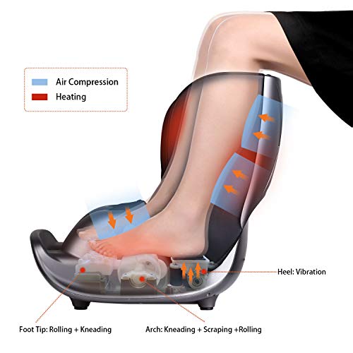 Naipo Masajeador de Pies Plegable Masaje a Presión de Aire de Piernas, Masajeador de Pierna con Calefacción de Amasamiento Shiatsu y Vibración de Talón para Aliviar las Fatigas de Músculos