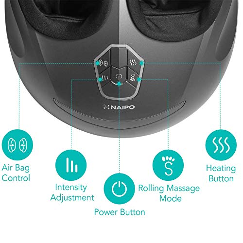 Naipo Masajeador de Pies Shiatsu Masajeador Eléctrico Masaje Calentador de los Pies con Intensidad Ajustable Calor y Rodillos con la Función de Compresión de Aire