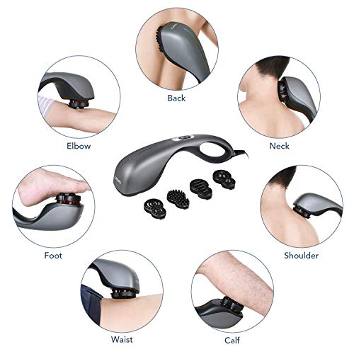 Naipo Masajeador eléctrico de Mano Portátil Percusión Función de infrarrojo y Vibración Ajuste de Velocidad para Relajar los Músculos en el Cuello Hombros Espalda Piernas