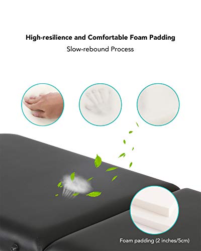 Naipo Mesa de Masaje Plegable de 2 Secciones Camilla Portátil y Profesional con Patas de Aluminio de Haya Alemán, Bolsa de Transporte, Reposacabezas y Apoyabrazos Desmontables Negro 213*90cm