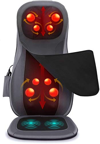 Naipo Respaldo de Masaje Pro Masajeador Espalda Electrico con Amasamiento Intenso, Calor Infrarrojos, Intensidad Regulable Vibración Cojín de Asiento para Aliviar Fatiga Dolor Músculos