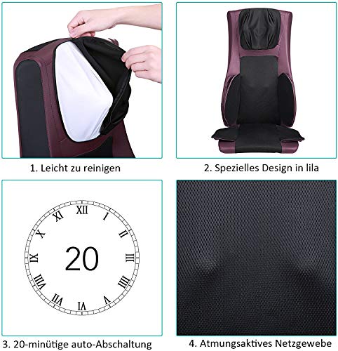 Naipo Respaldo de Masaje Shiatsu Asiento Masajeador para Cuello y Espalda con Compresión de Aire, Amasamiento Profundo, Calor Infrarrojos y Vibración