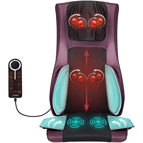 Naipo Respaldo de Masaje Shiatsu Asiento Masajeador para Cuello y Espalda con Compresión de Aire, Amasamiento Profundo, Calor Infrarrojos y Vibración