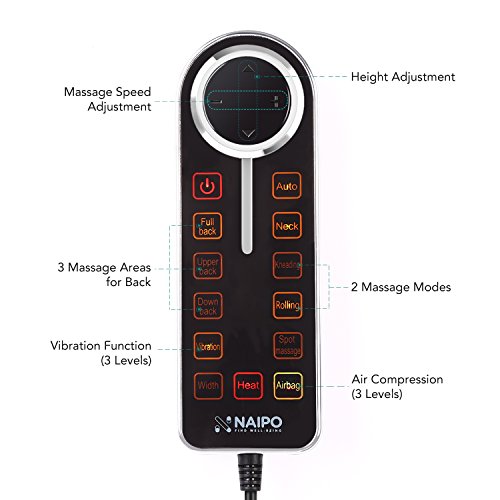Naipo Respaldo de Masaje Silla Shiatsu Asiento Masajeador Sillon Eléctrico para Cuello y Espalda con Compresión de Aire, Intensidad Regulable, Amasamiento Profundo, Calor Infrarrojos y Vibración