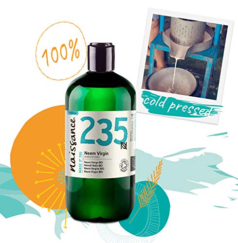 Naissance Aceite Vegetal de Neem Virgen BIO n. º 235 – 500ml - Puro, natural, certificado ecológico, prensado en frío, vegano y no OGM.