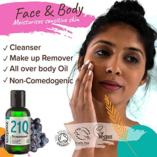 Naissance Aceite Vegetal de Semillas de Uva BIO 60ml - 100% puro, prensado en frío, certificado ecológico, vegano y no OGM