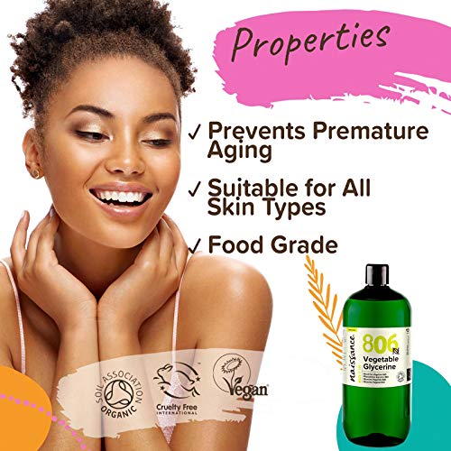 Naissance Glicerina Vegetal BIO n. º 806 – 1 Litro – Vegana, kosher, certificada ecológica y no OGM – Humectante natural ideal para elaborar productos cosméticos para la piel y el cabello.