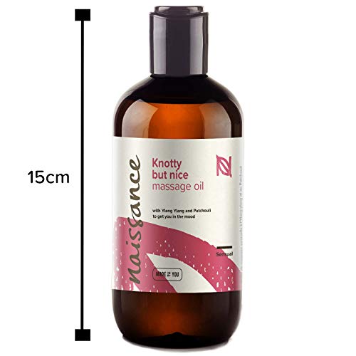 Naissance"Knotty but Nice" - Aceite de Masaje Sensual – 250ml - Base de aceite de semillas de uva con aceites esenciales de ylang ylang, pachuli, salvia, naranja, pomelo, incienso, pimienta.