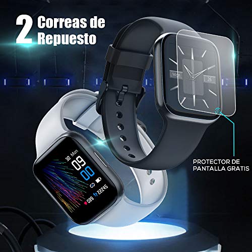 NAIXUES Smartwatch, Reloj Inteligente IP68 para Hombre, Reloj Deportivo con Monitor de Sueño Pulsómetro Podómetro Notifica Whatsapp, Pulsera Actividad Inteligente para Android iOS (Negro)