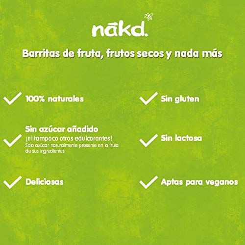 Nakd Barritas de Fruta y Frutos Secos con Frambuesas - Pack de 18 x 35 g, Sin Azúcar Añadido, Sin Gluten, Sin Lactosa, Vegano, Berry Delight