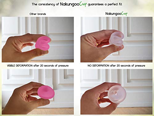 NakungooCup Copa Menstrual Kit Suave Organica Certificado 2 Copas en Talla S y L Esterilizador de Silicona Lavable Dura 12 Horas 30ml Ideal Para Principiantes