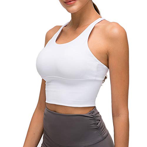 Nanomi Beauty Sujetador Deportivo de Tiras Acolchado para Mujer Workout Running Yoga Tops (Blanco, M)