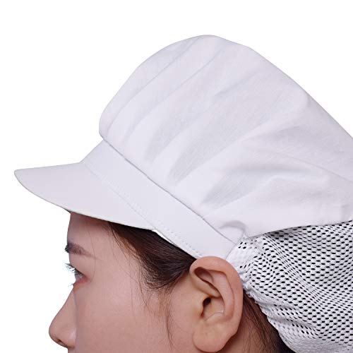 Nanxson 3 piezas gorro de chef para cocina, gorro de chef, servicio de alimentos, redes para el cabello para mujeres CF9062 (White HalfMesh*3)