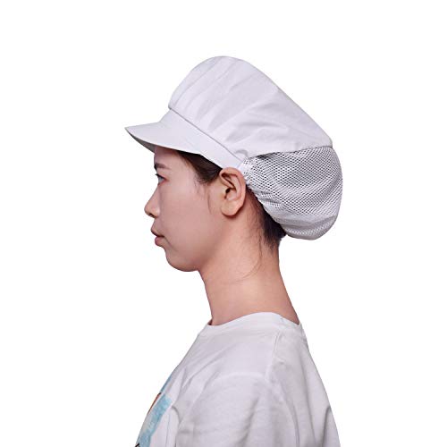 Nanxson 3 piezas gorro de chef para cocina, gorro de chef, servicio de alimentos, redes para el cabello para mujeres CF9062 (White HalfMesh*3)