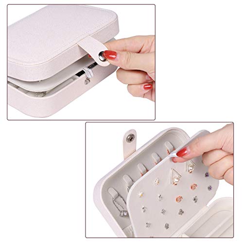 NAOLIU Joyero,Joyero Viaje con Forro de Terciopelo, PU Cuero Joyeros Mujer,Joyeros Mujer Organizador,para Anillos, Aretes, Pulseras y Collares (Bianco Perl)