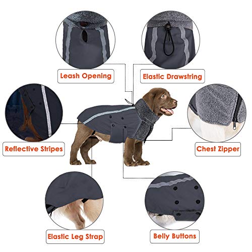 Nasjac - Abrigo de invierno para perro, forro polar cálido, forro polar para perros con bufanda de cuello alto con rayas reflectantes, ajustable, impermeable, a prueba de viento, para cachorros