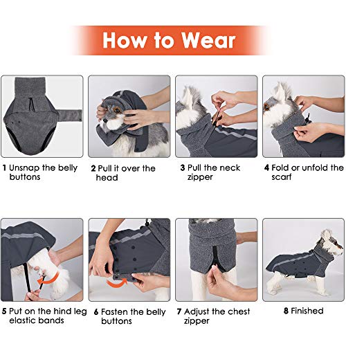 Nasjac - Abrigo de invierno para perro, forro polar cálido, forro polar para perros con bufanda de cuello alto con rayas reflectantes, ajustable, impermeable, a prueba de viento, para cachorros