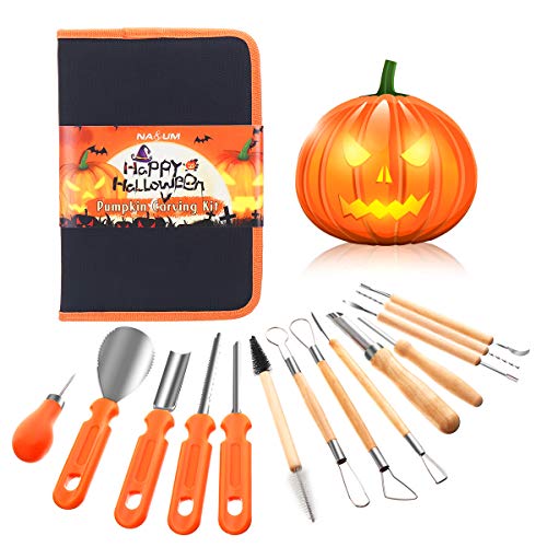 NASUM Kit de Talla de Calabaza Halloween, Herramienta de Talla de Calabaza, Pumpkin Carving Kit Acero Inoxidable, Decoración de Halloween (14PCS)