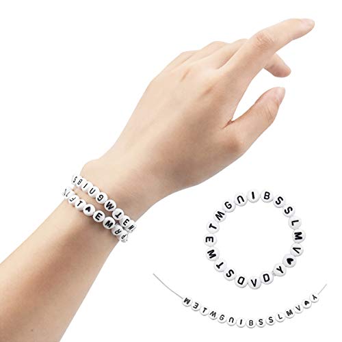 NATUCE Cuentas de Acrílico, 1200pcs Abalorios Pulseras, Cuentas de Letras para Hacer Pulseras, Abalorios Letras Redondas con Hilo para DIY Manualidades, Niños, Adultos, Pulseras de Bricolaje