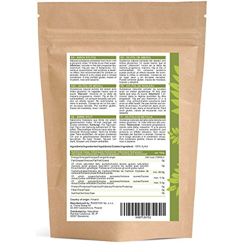 Natuiahan Xilitol 1KG. Azúcar de Abedul de Finlandia. Edulcorante 100% Natural. Envase Sellado Autocierre