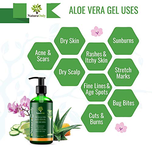 Natura Only - gel de aloe vera - hidratante de cara y cuerpo para el cuero cabelludo sensible - reduce la visibilidad de las estrías, alivia las quemaduras solares, el acné, el eczema y la psoriasis