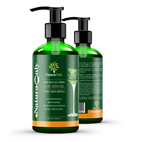 Natura Only - gel de aloe vera - hidratante de cara y cuerpo para el cuero cabelludo sensible - reduce la visibilidad de las estrías, alivia las quemaduras solares, el acné, el eczema y la psoriasis