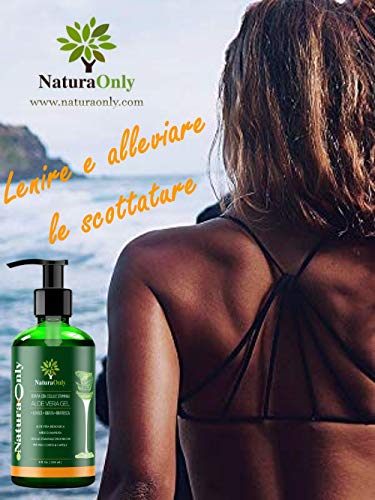 Natura Only - gel de aloe vera - hidratante de cara y cuerpo para el cuero cabelludo sensible - reduce la visibilidad de las estrías, alivia las quemaduras solares, el acné, el eczema y la psoriasis