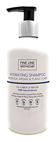 Natural - CHAMPÚ IDRATANTE - ALOE VERA, MORINGA, ARGAN & YLANG YLANG - 250 ml - de Fine Line Apothecary - Sin Sulfatos, Sin Parabenos, Sin Silicona. Concentrado, Fàcil de Enjuagar.