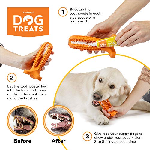 Natural Dog Treats Cepillo de Dientes y Dentífrico Set para Perros, 100% Natural Caucho Dog Brushing Stick, Juguete para Masticar, Tall Large
